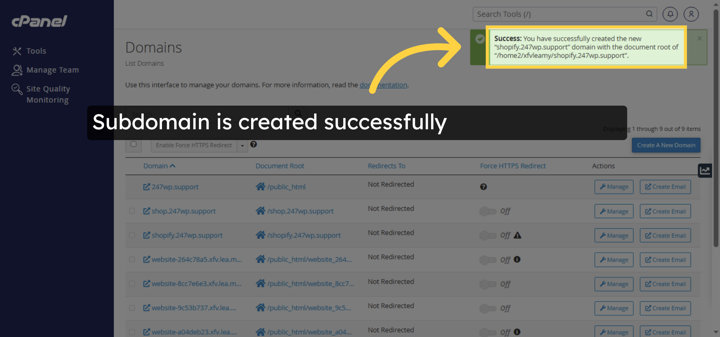 Confirm Domain Creation