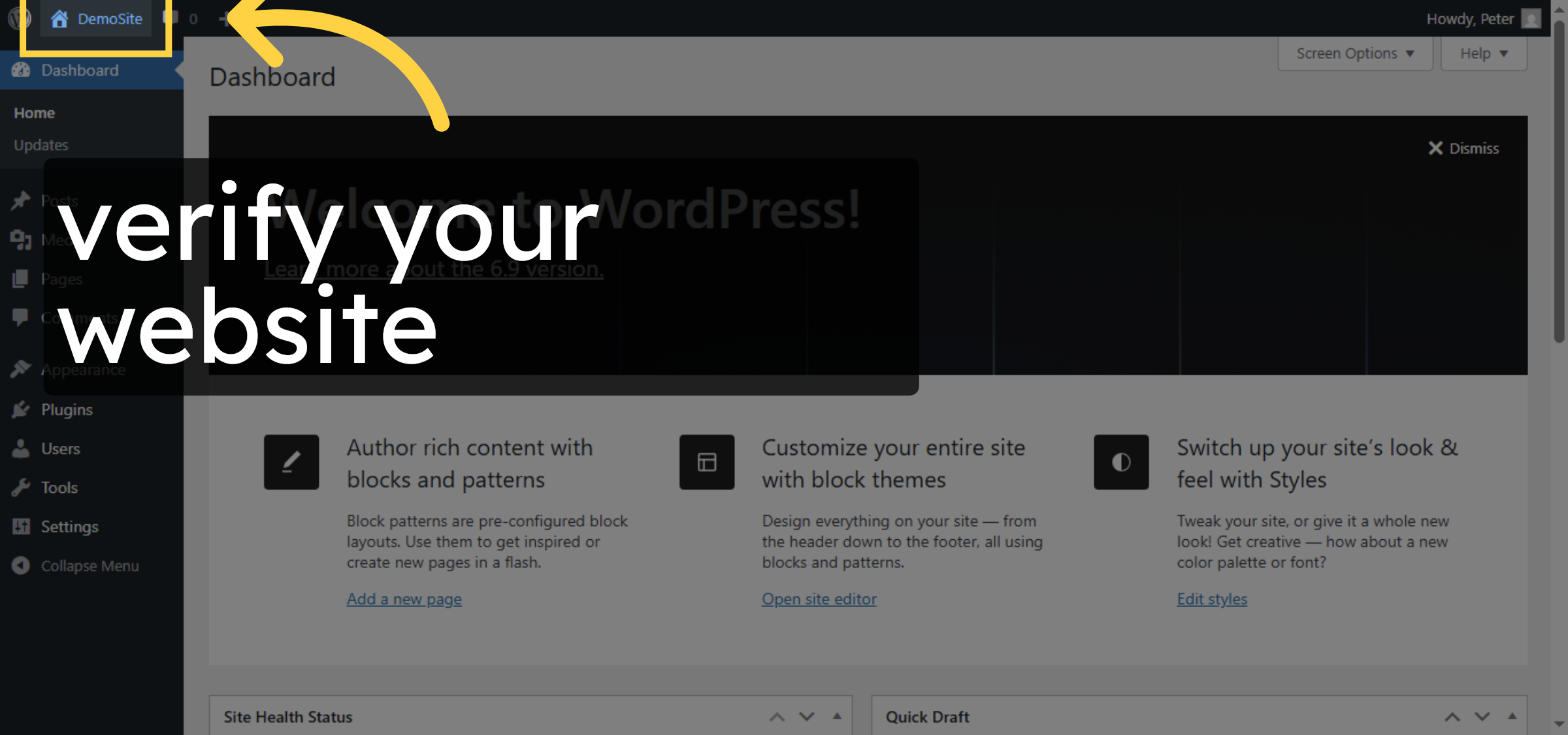 Open WordPress Dashboard