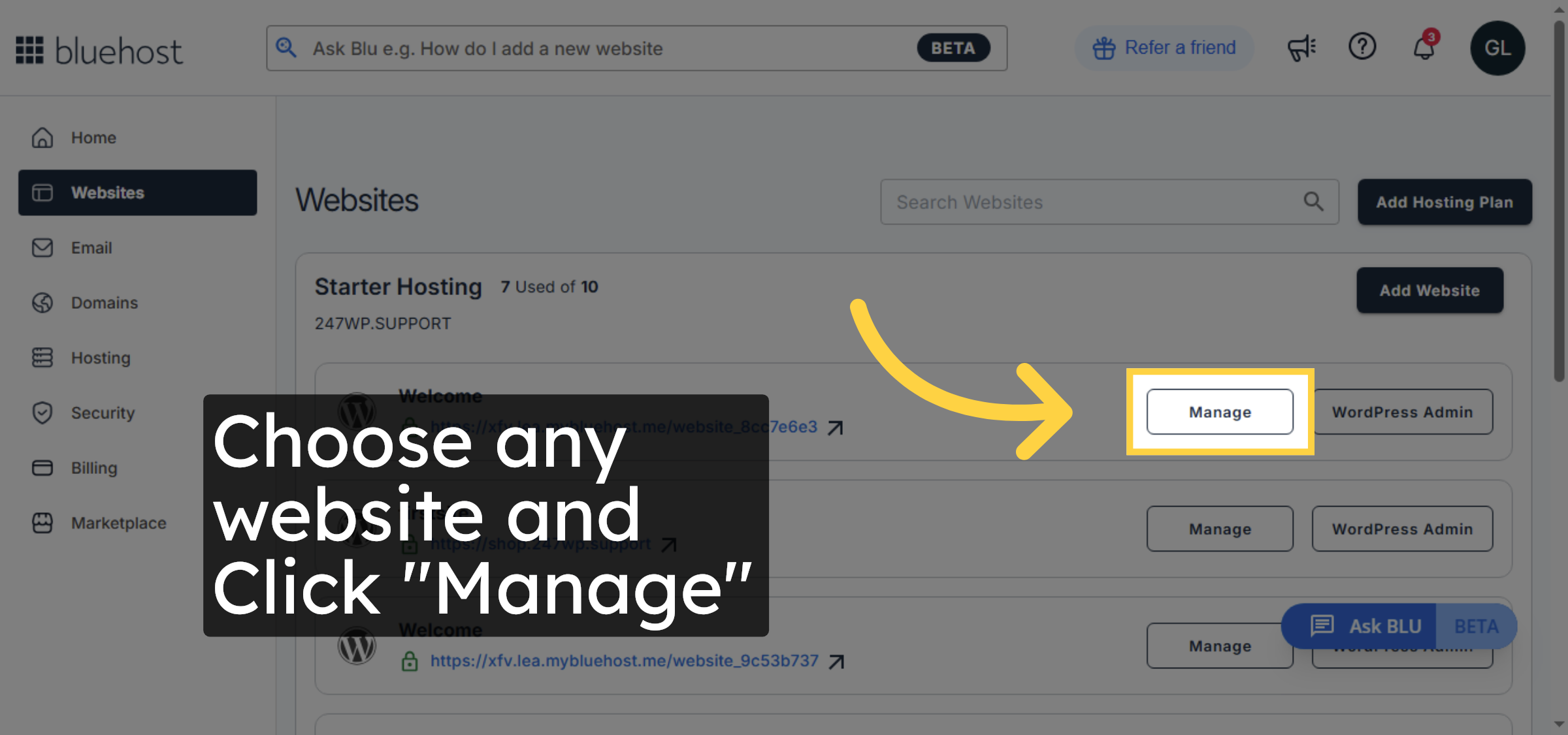 Click Manage Button
