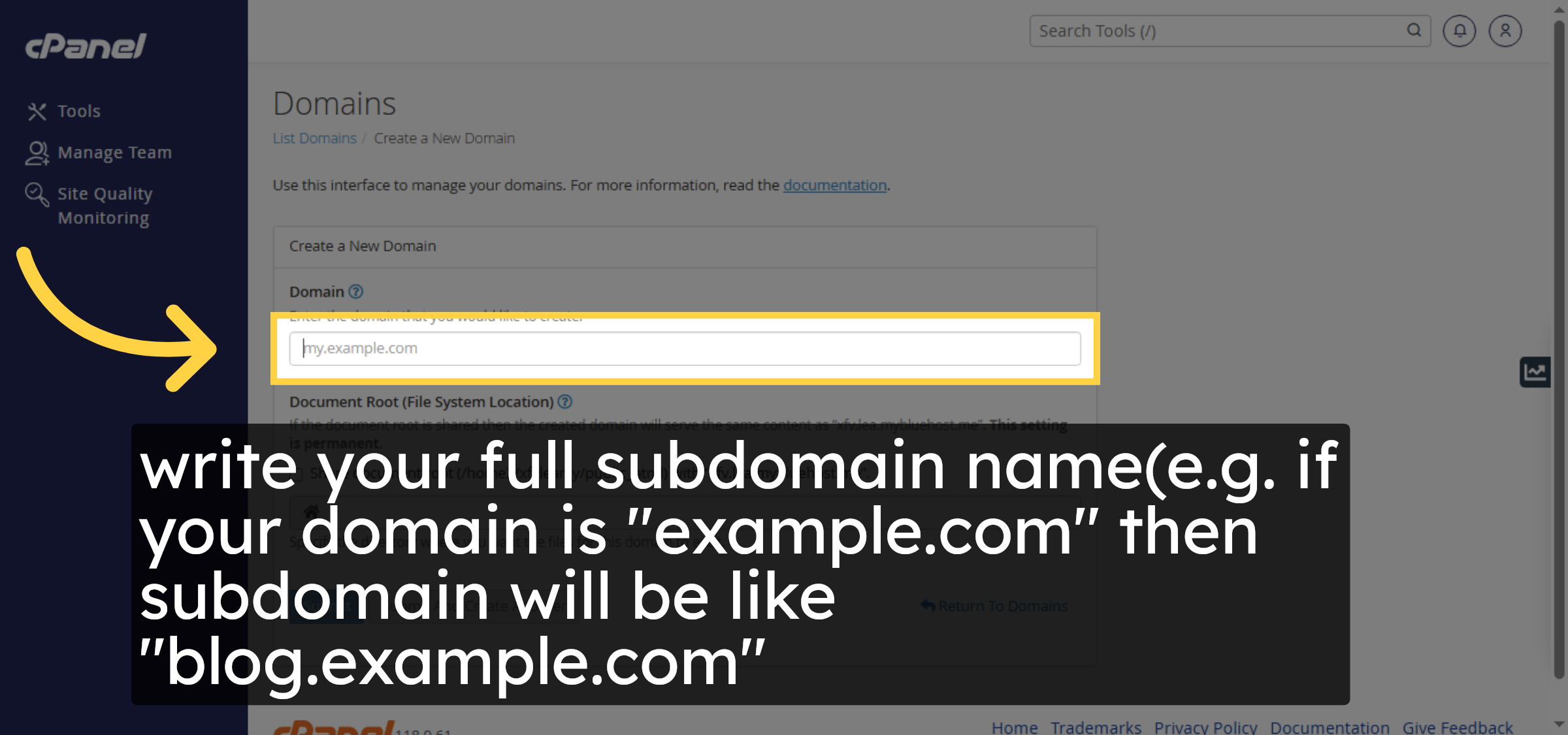 Enter Subdomain Name