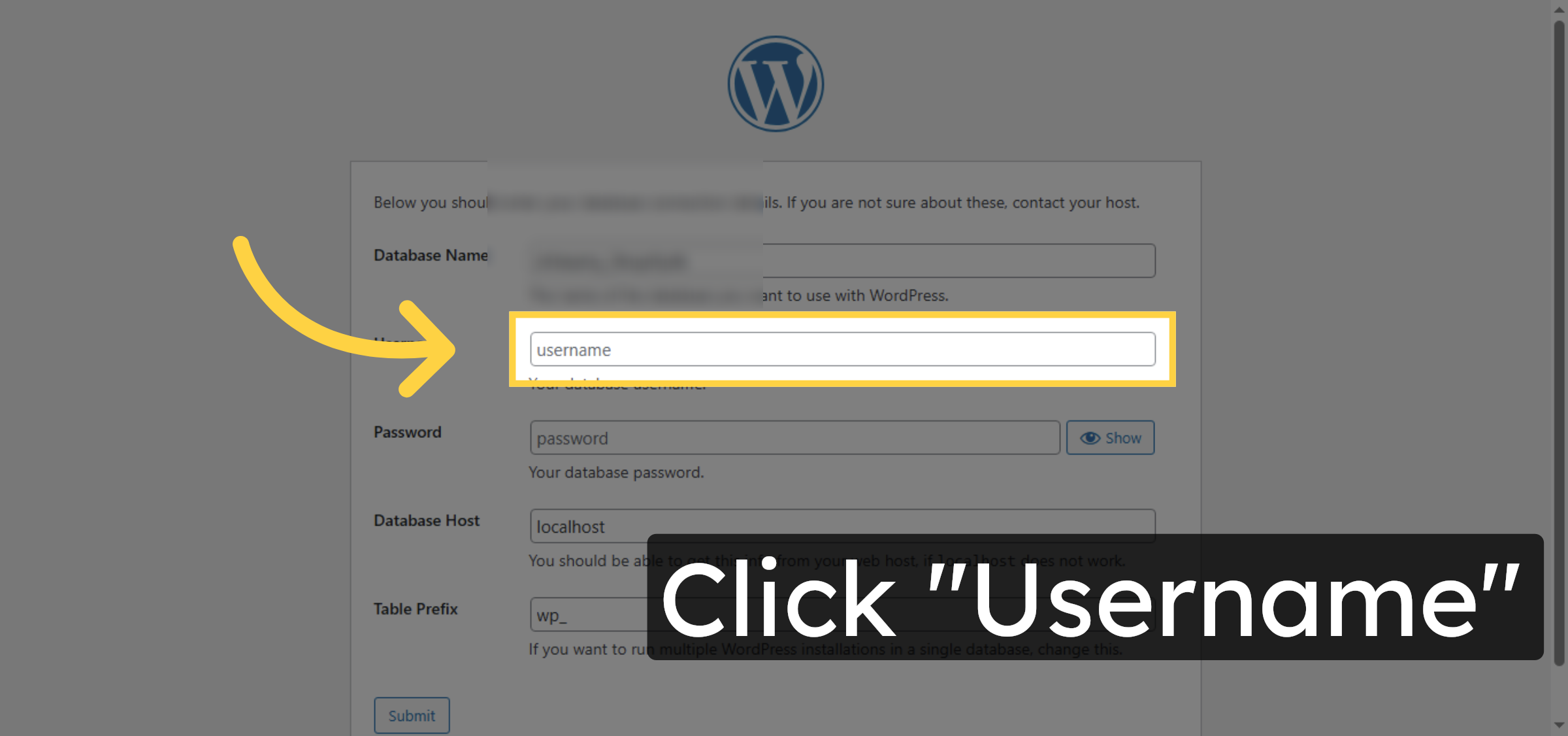 Enter Database Username