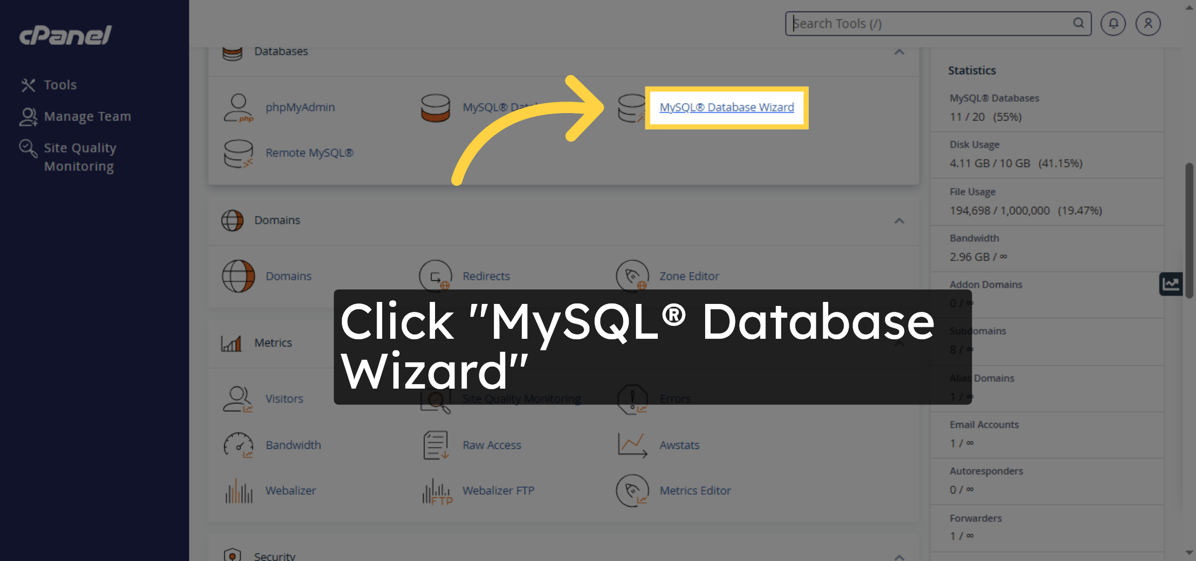 Open MySQL Database Wizard