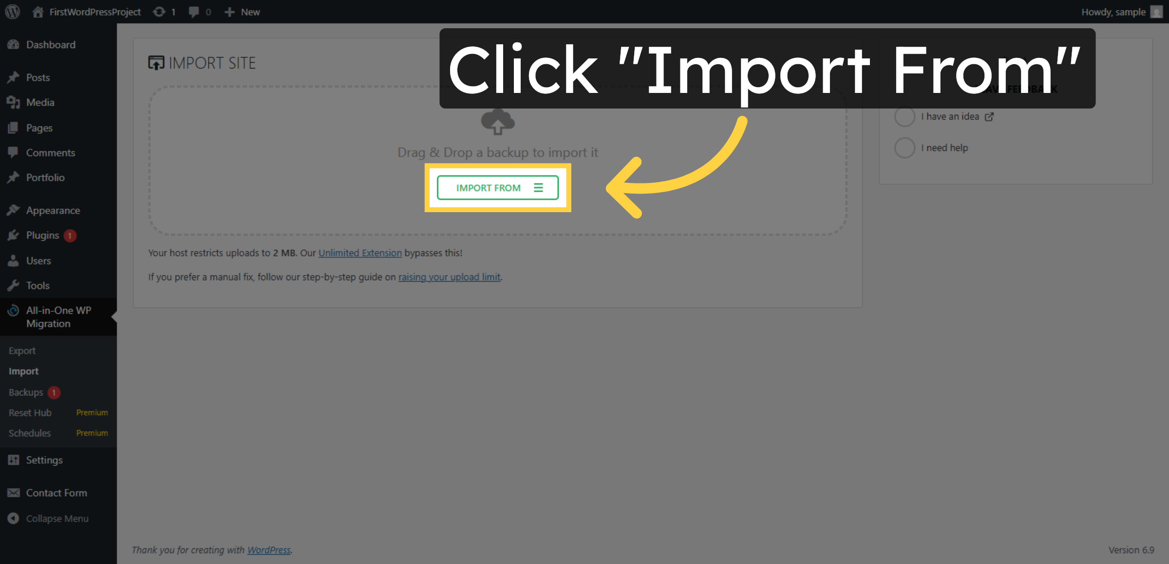Open Import From Menu
