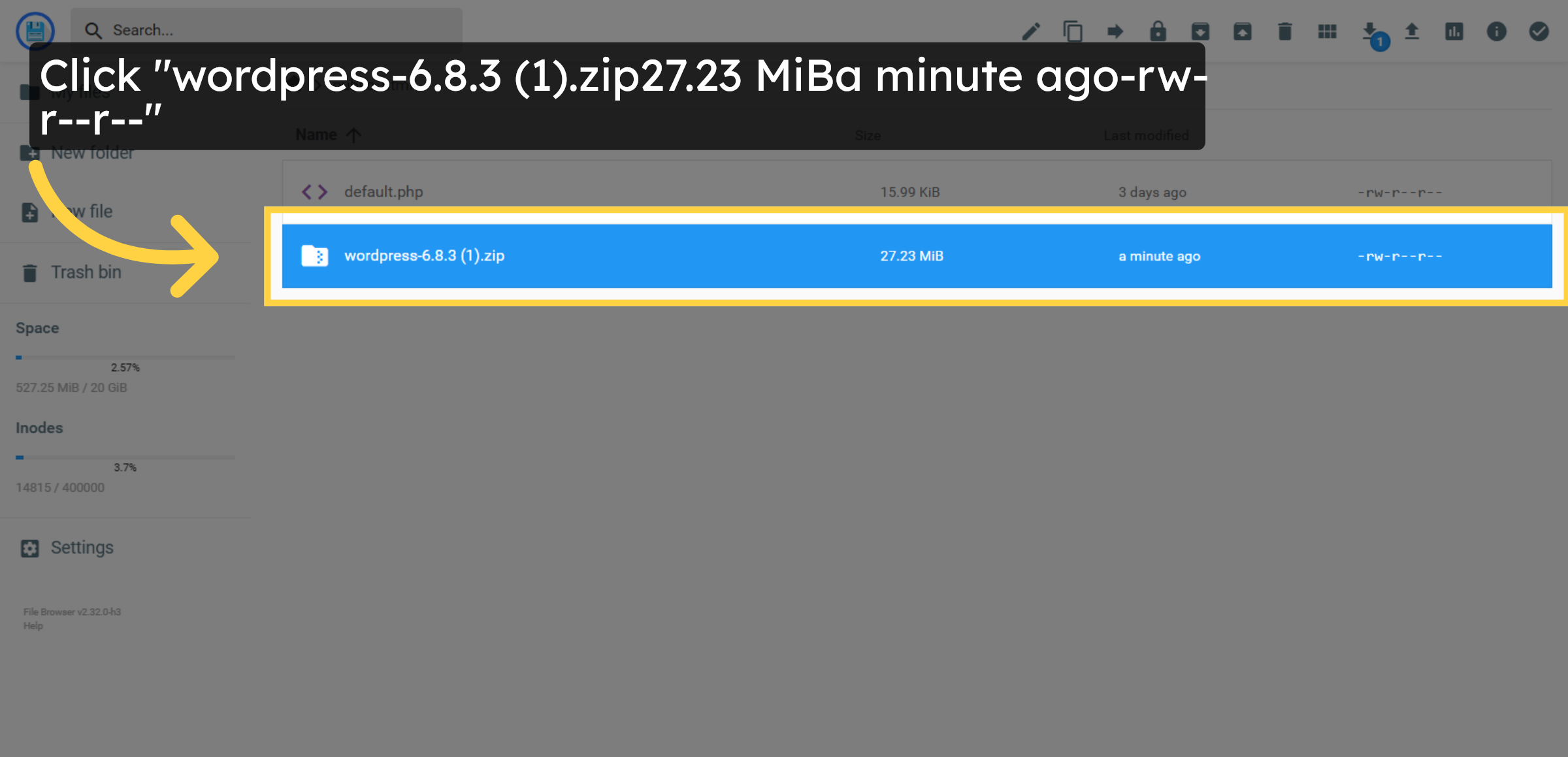 Select WordPress Zip File Again