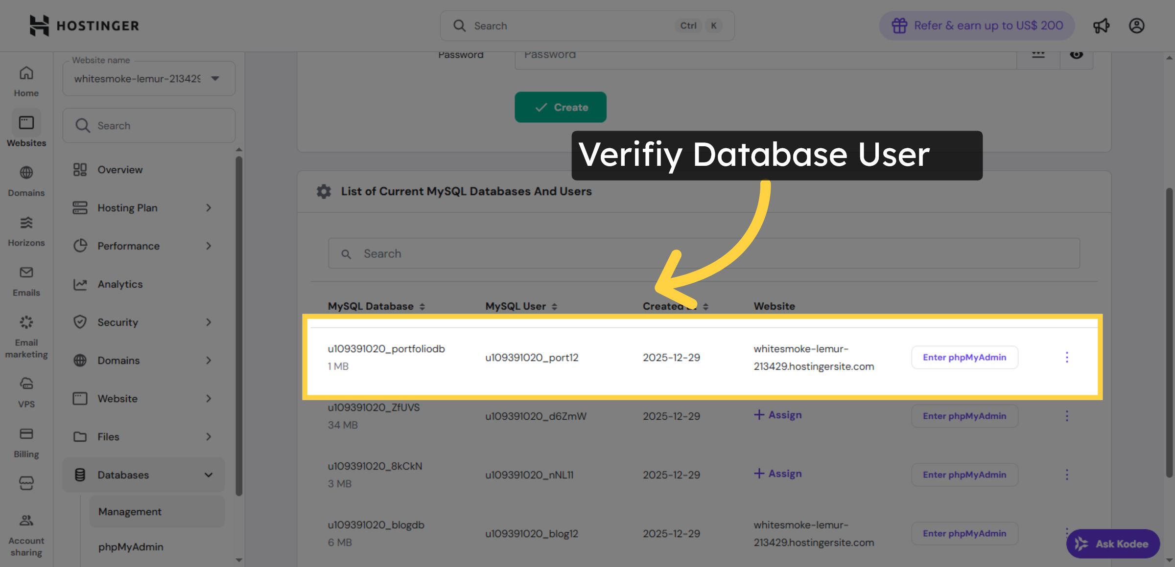 Verify Database User