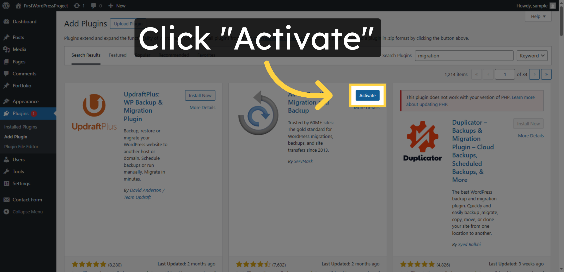 Activate Migration Plugin
