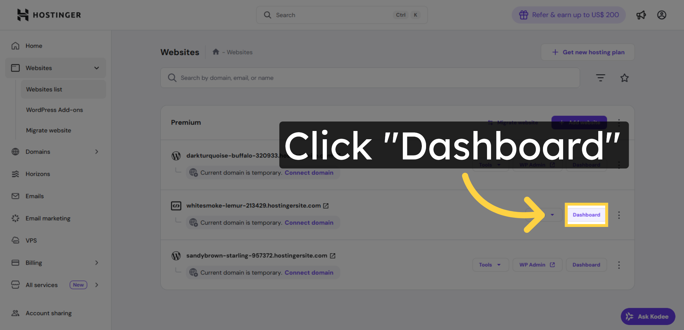 Open Website Dashboard Again