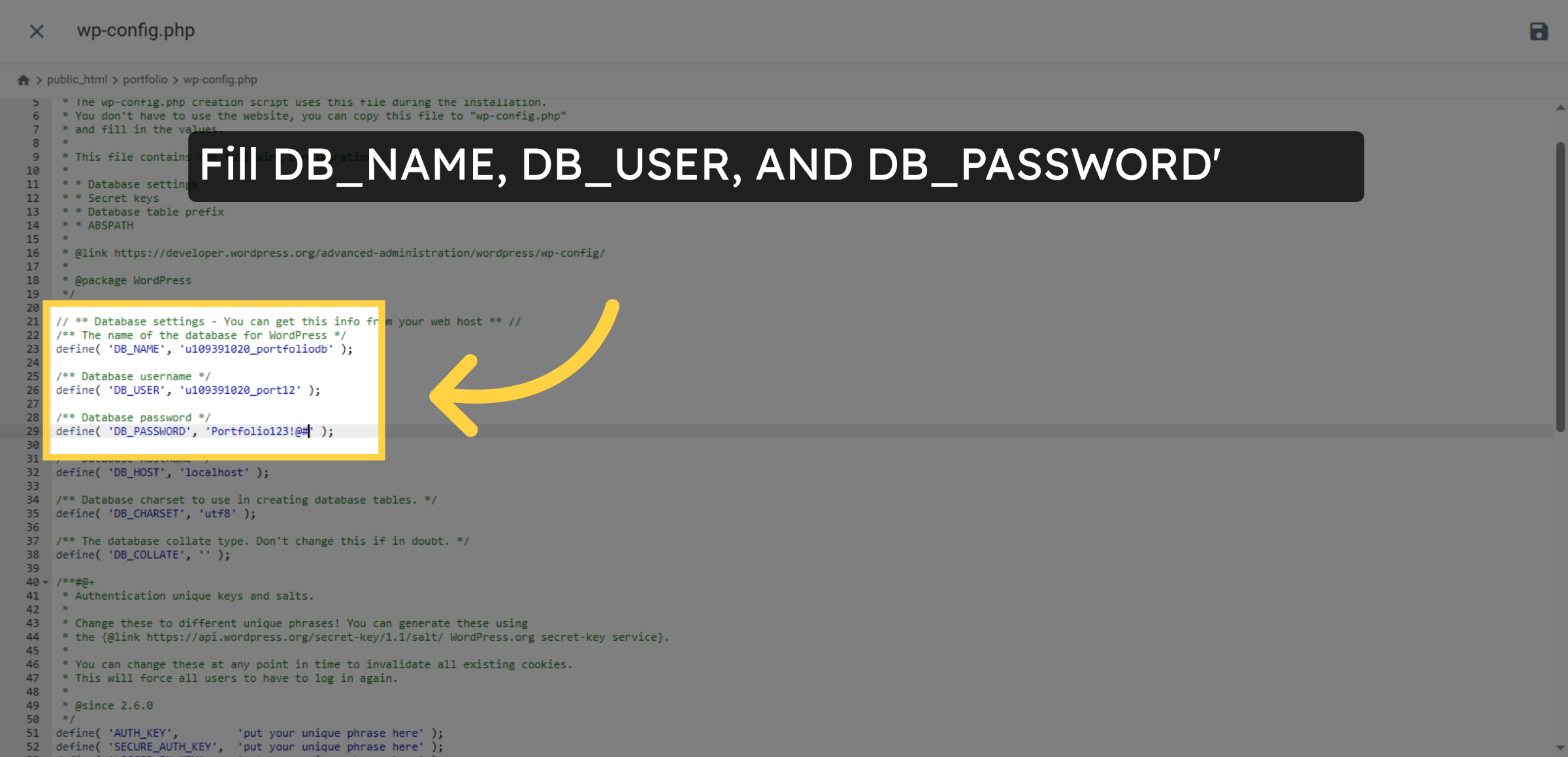 Enter Database Password in Config