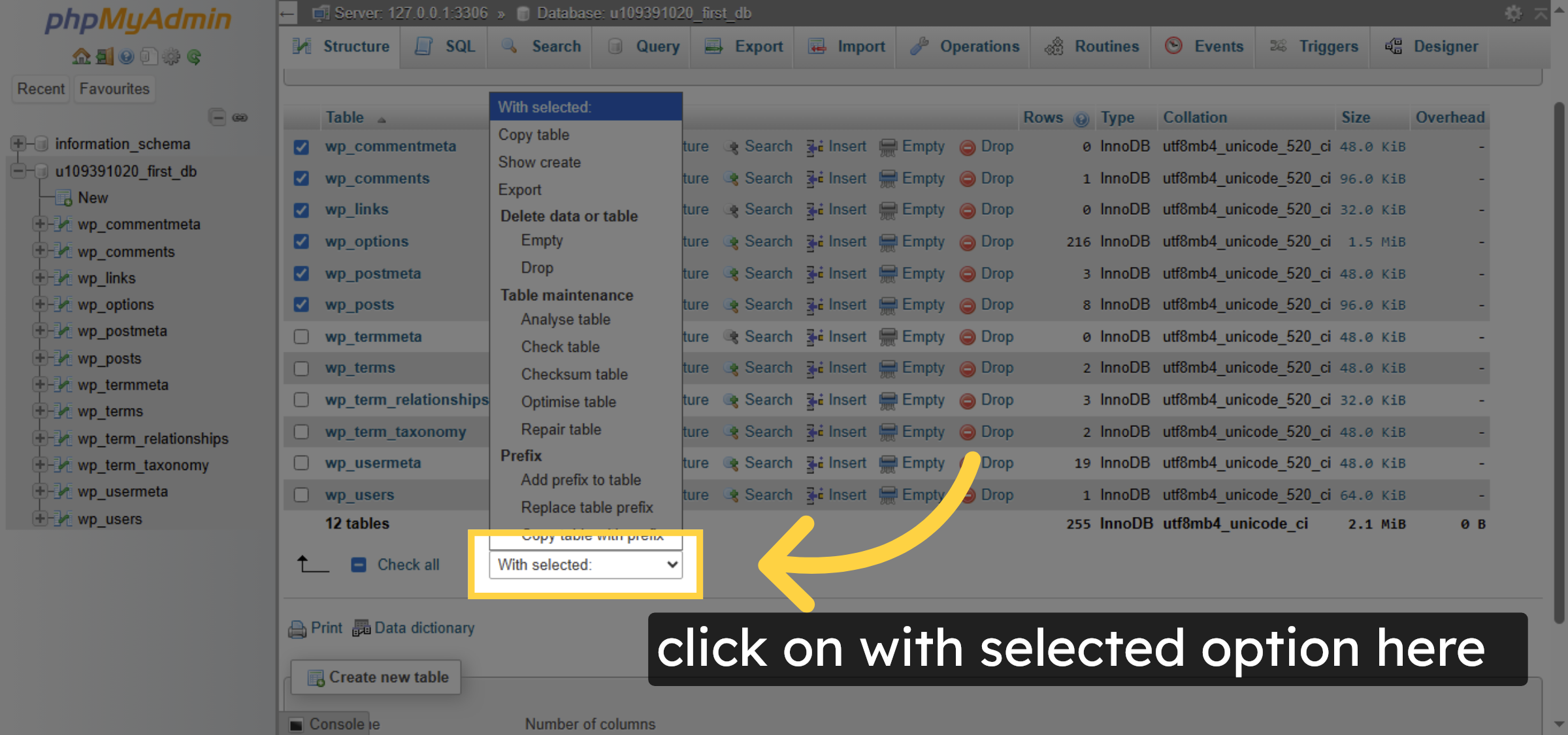 Open Table Action Menu