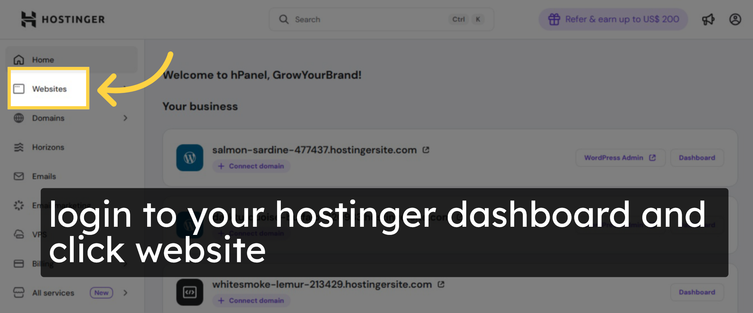 open hostinger panel