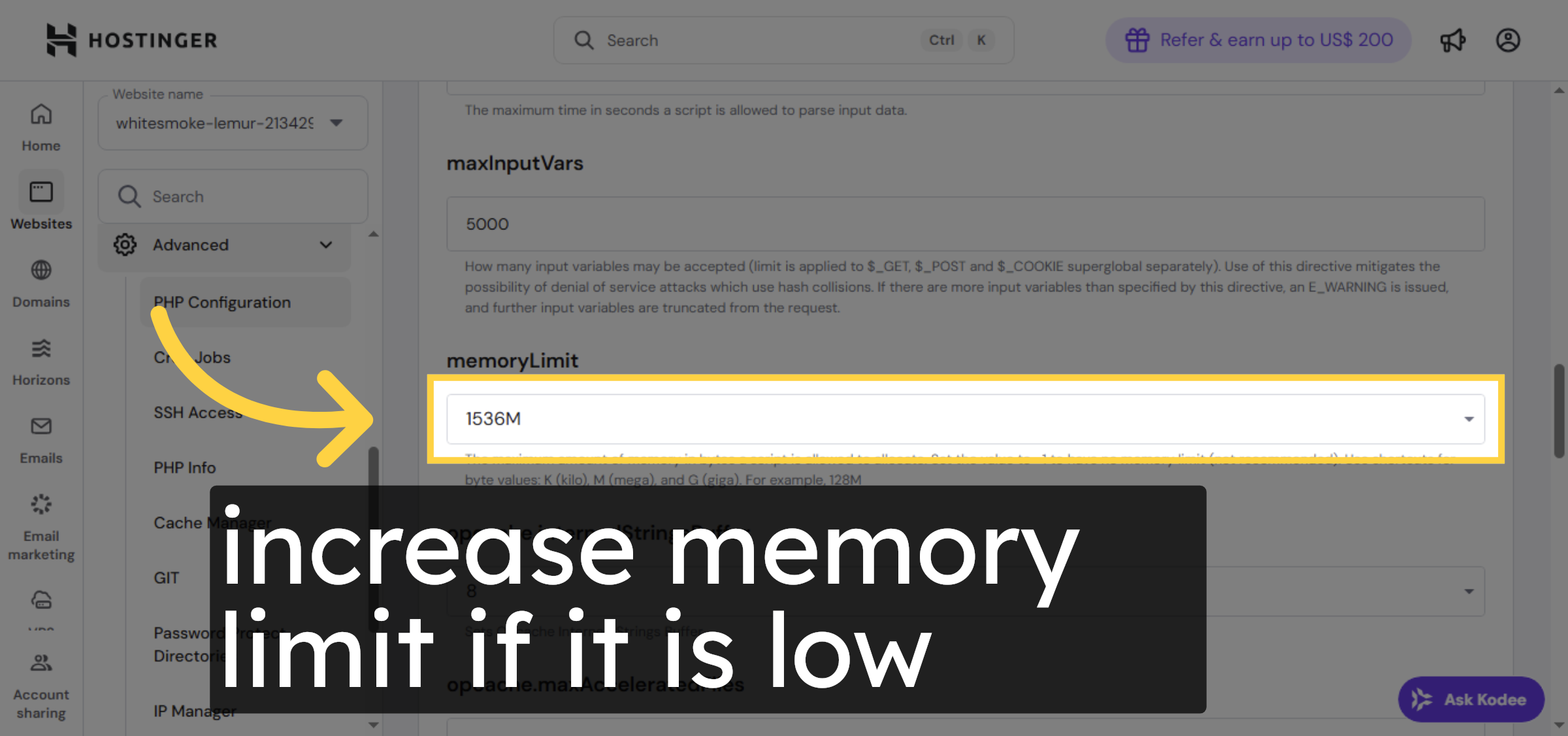 Select PHP Memory Limit