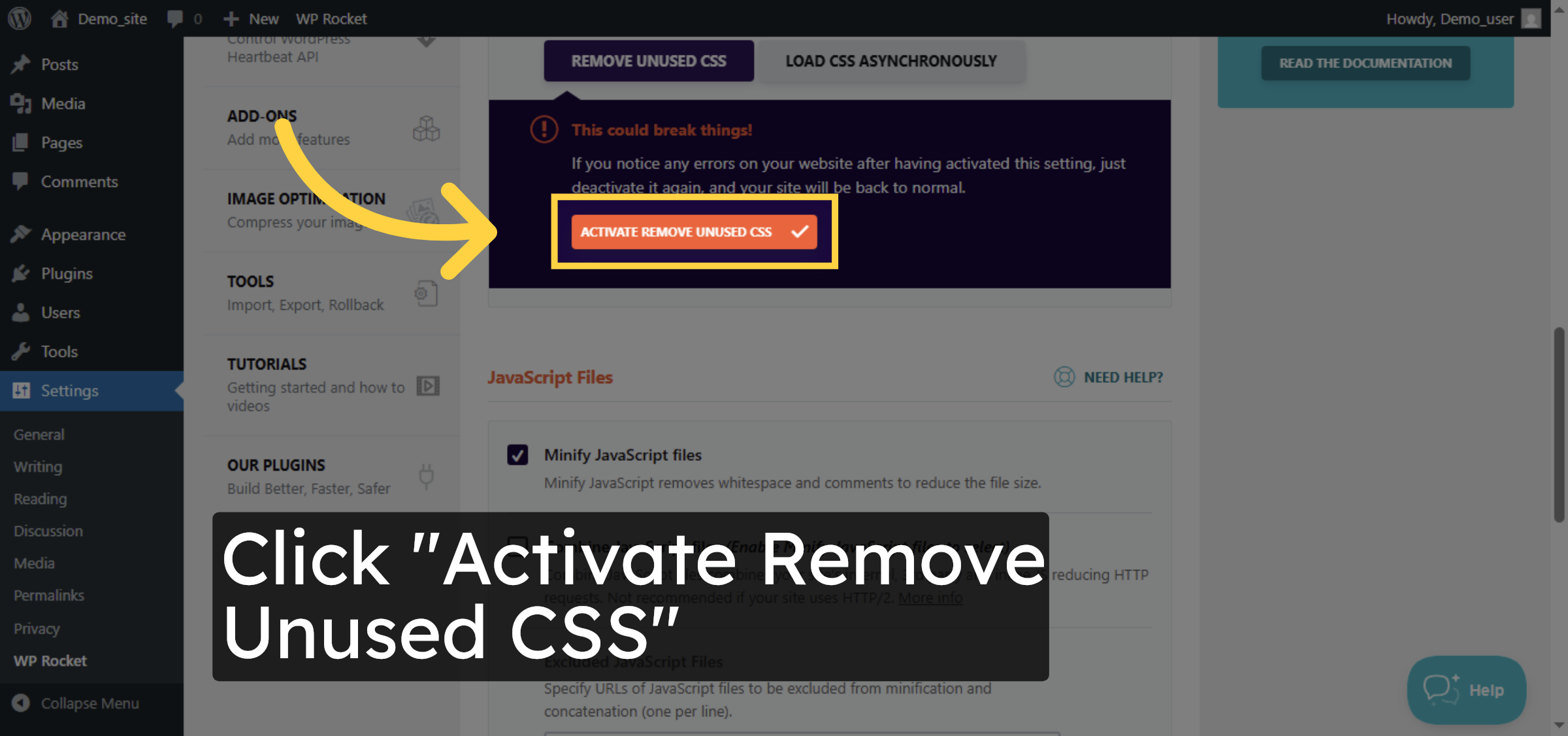 Activate Remove Unused CSS