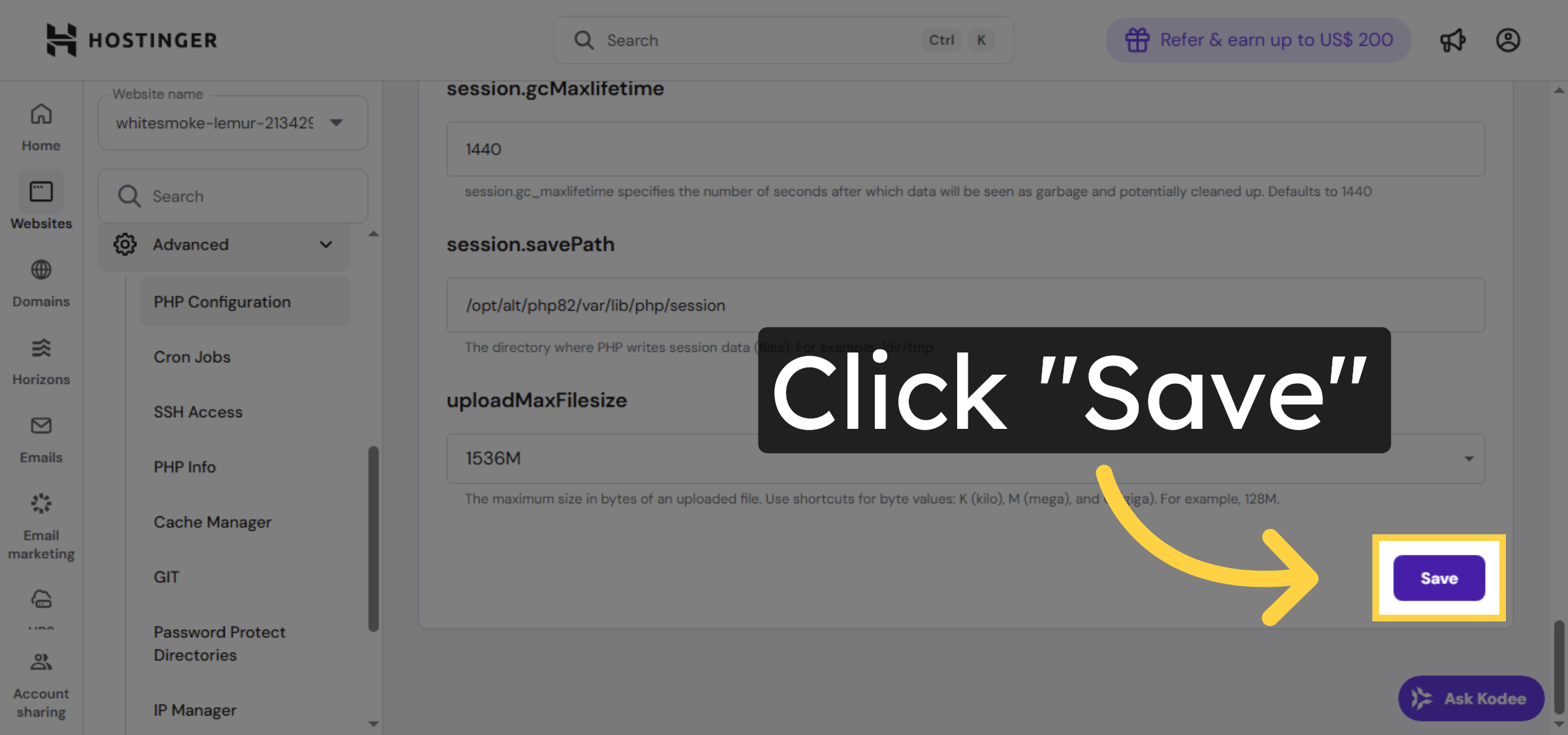 Save PHP Configuration