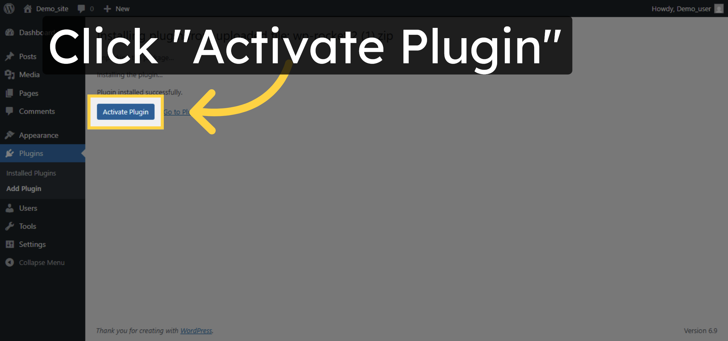 Activate WP Rocket Plugin