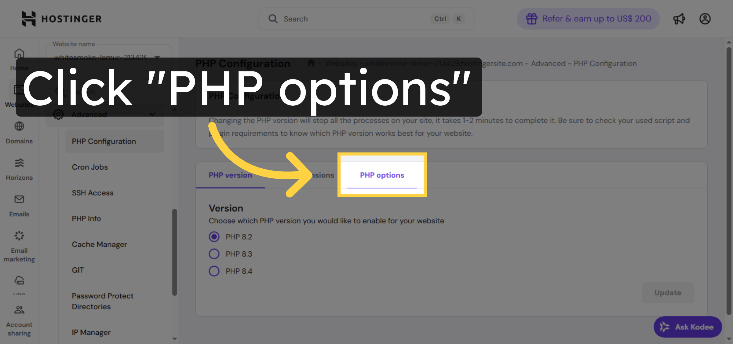 Access PHP Options