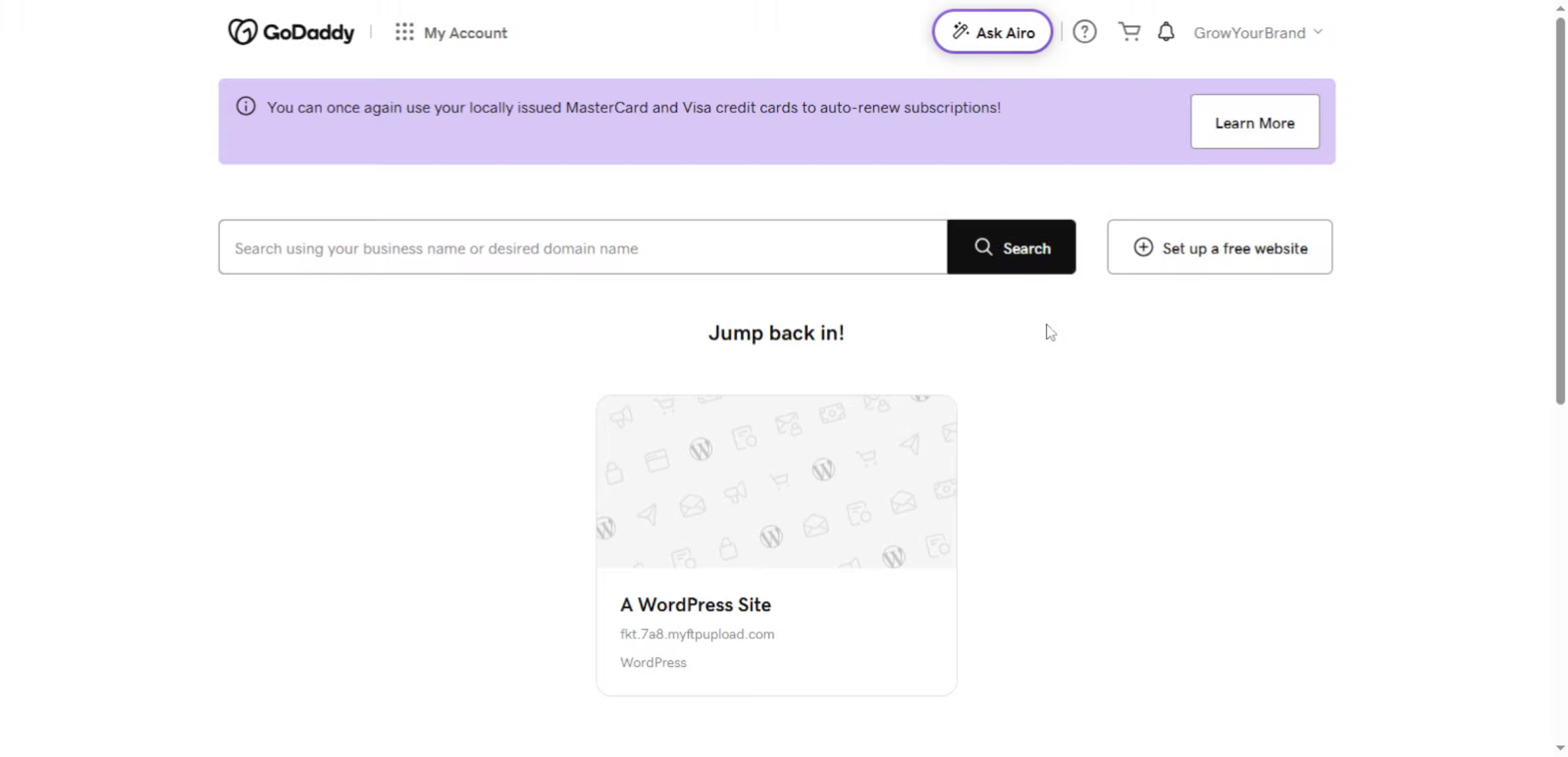 GoDaddy Account Dashboard