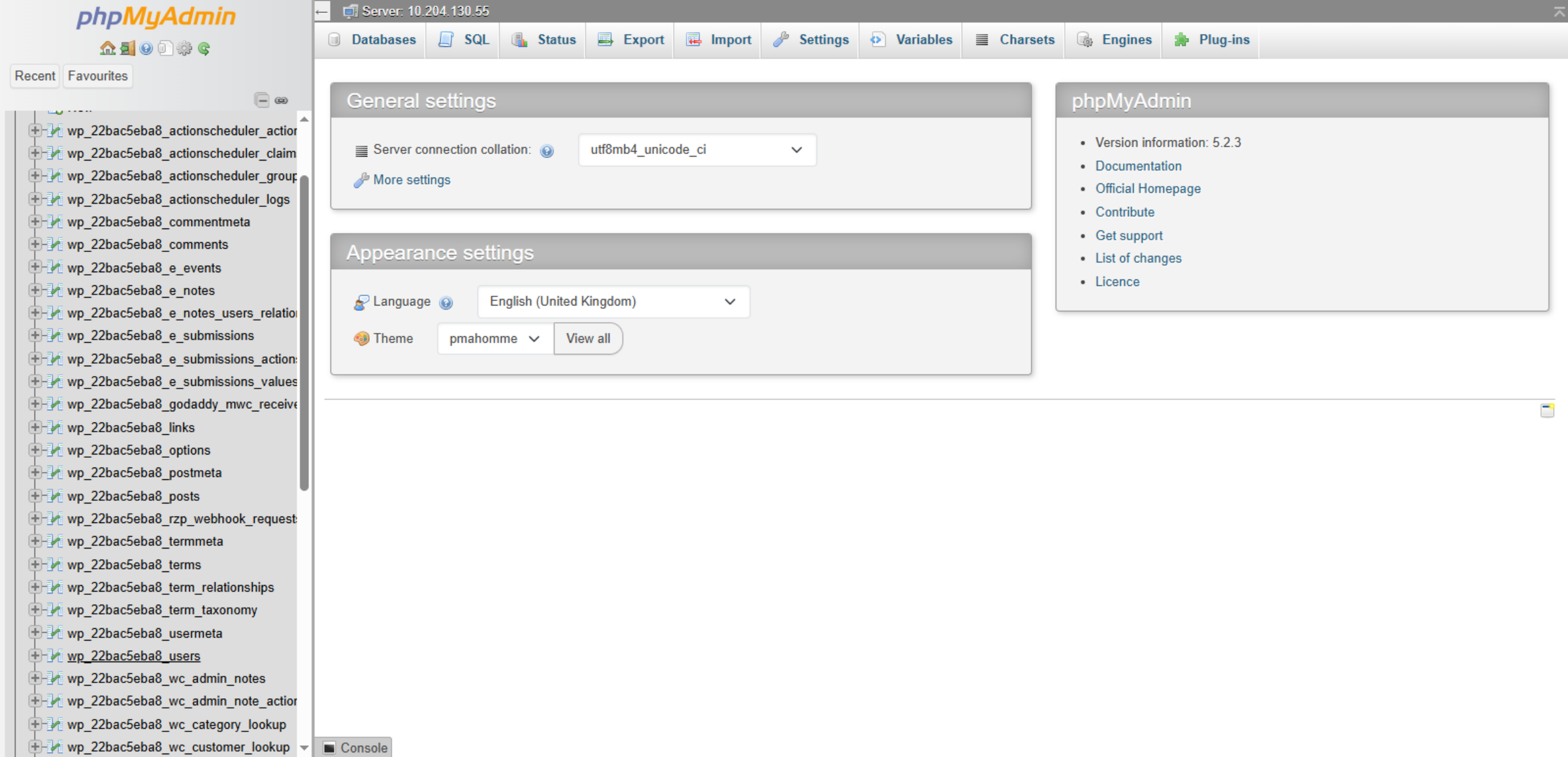 Navigate to phpMyAdmin