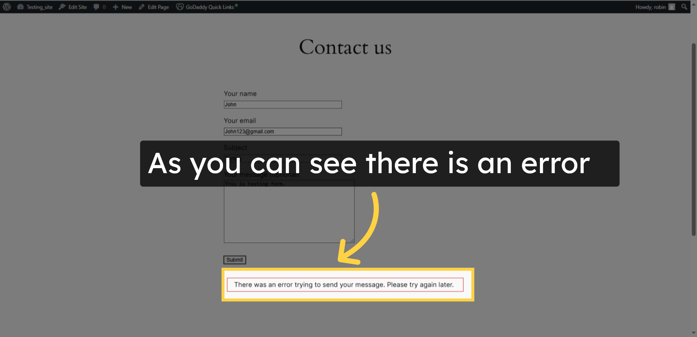 Unable to Send Message