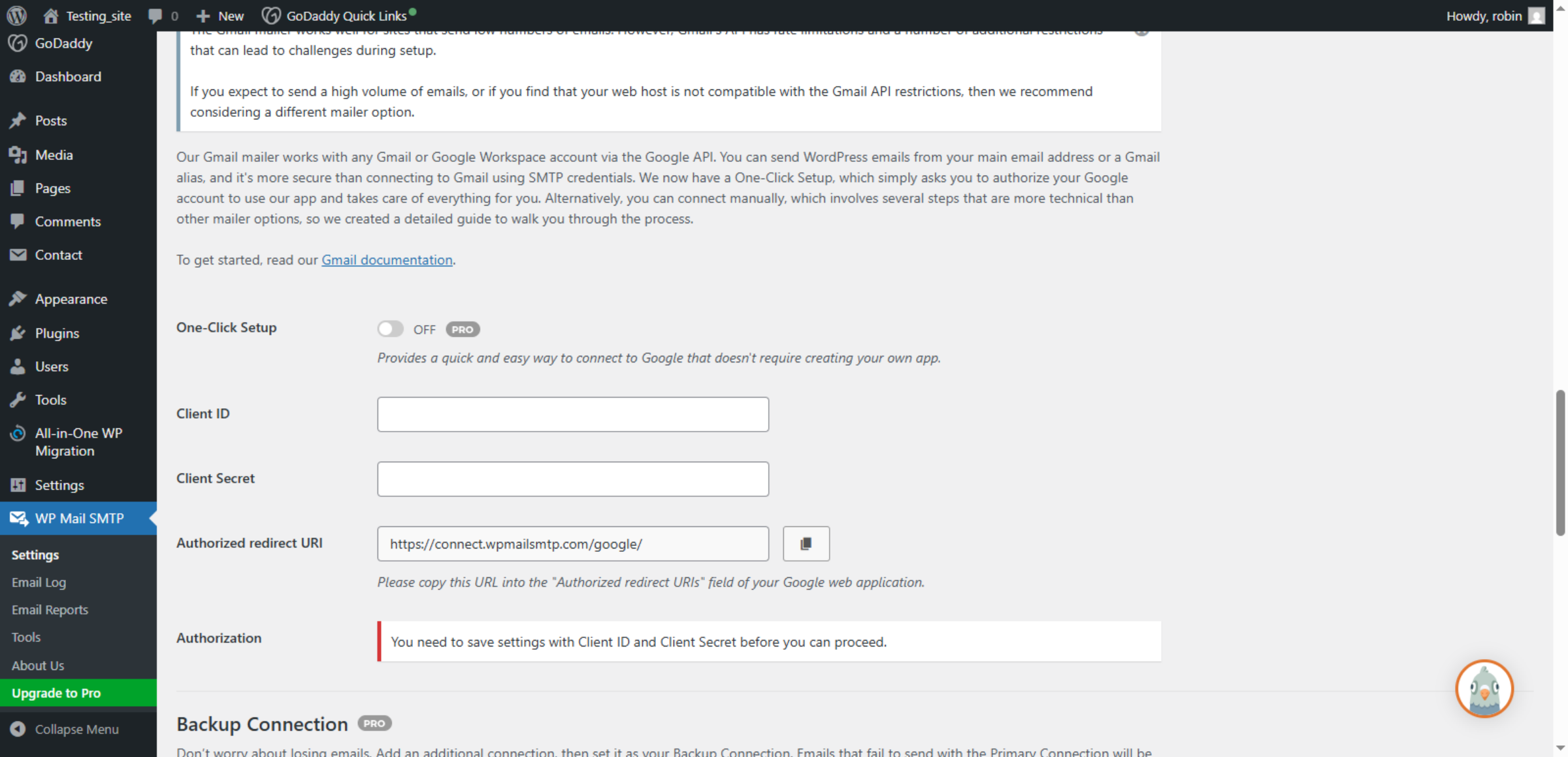 Return To WordPress Settings