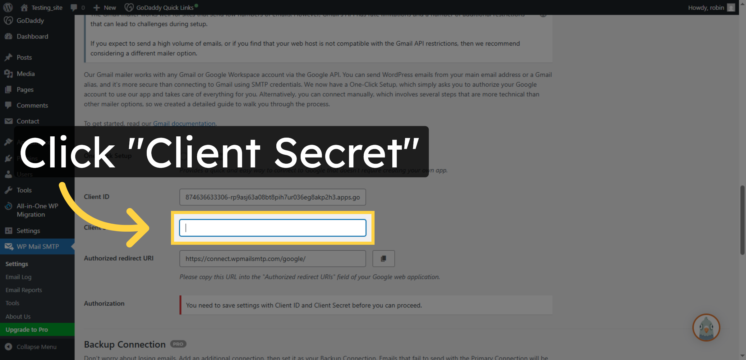 Select Client Secret Field