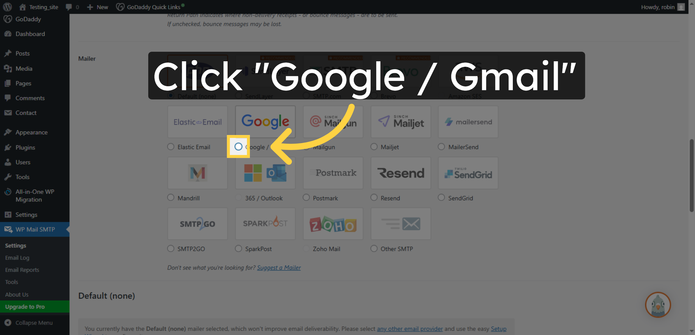Select Google Gmail Option
