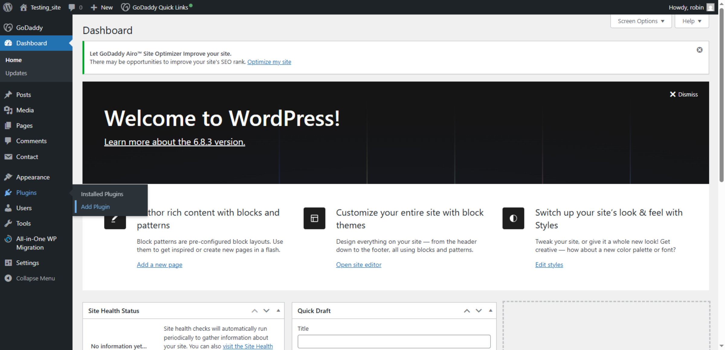 Switch To WordPress Dashboard