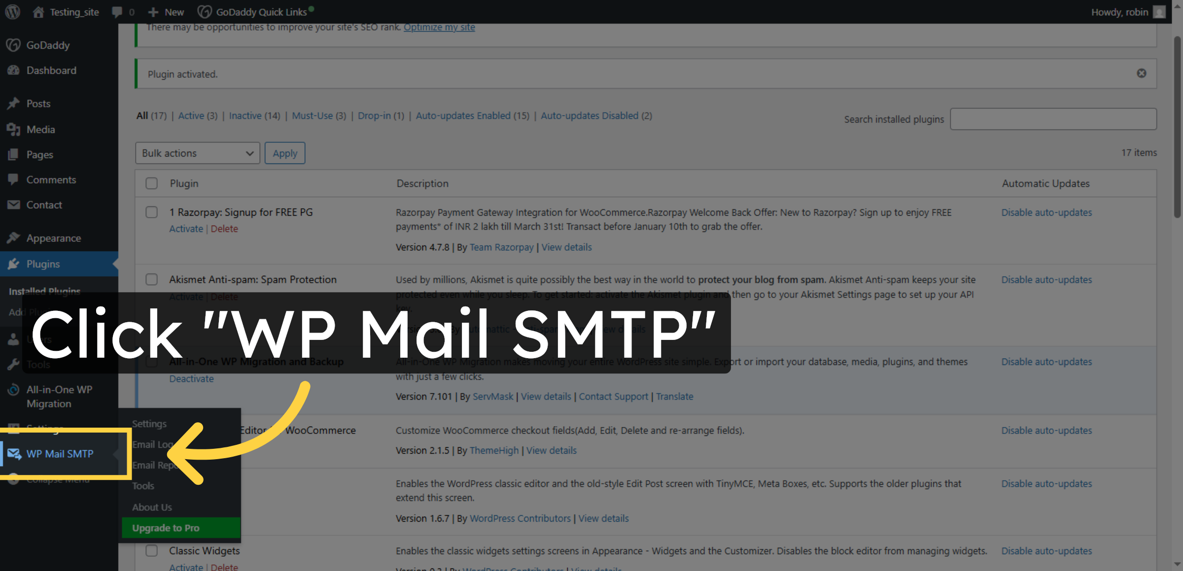 Open WP Mail SMTP Settings