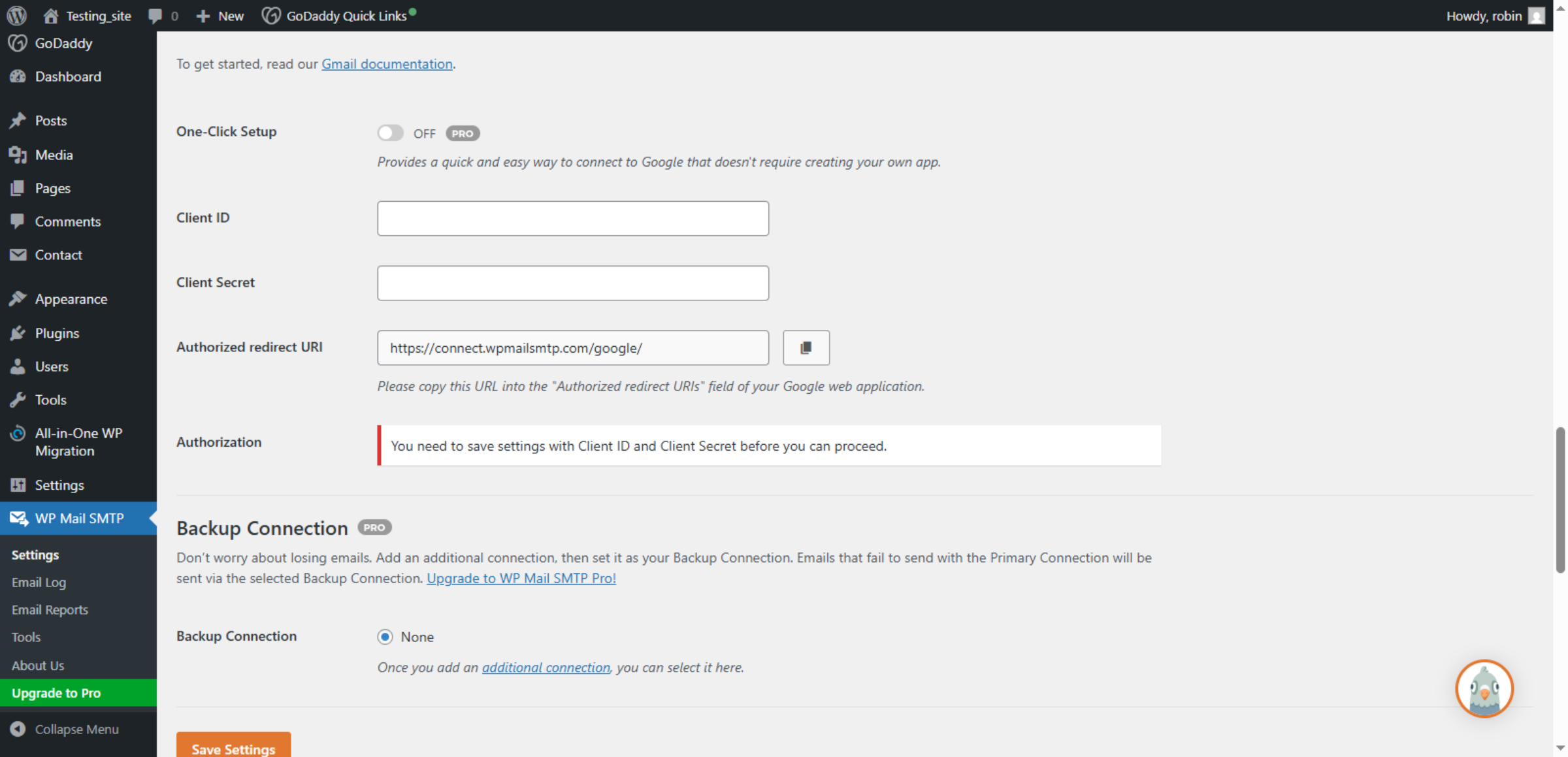 Open Backup Connection