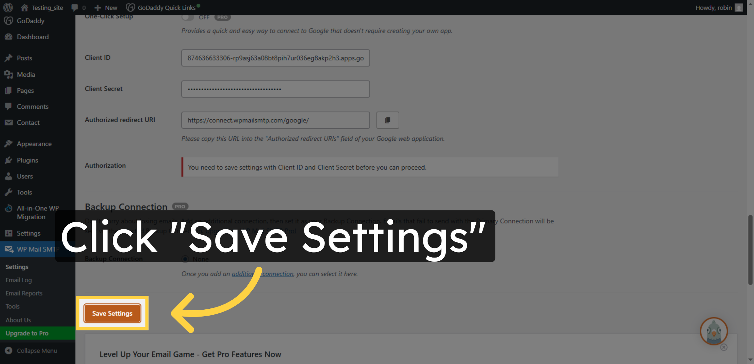 Save SMTP Settings