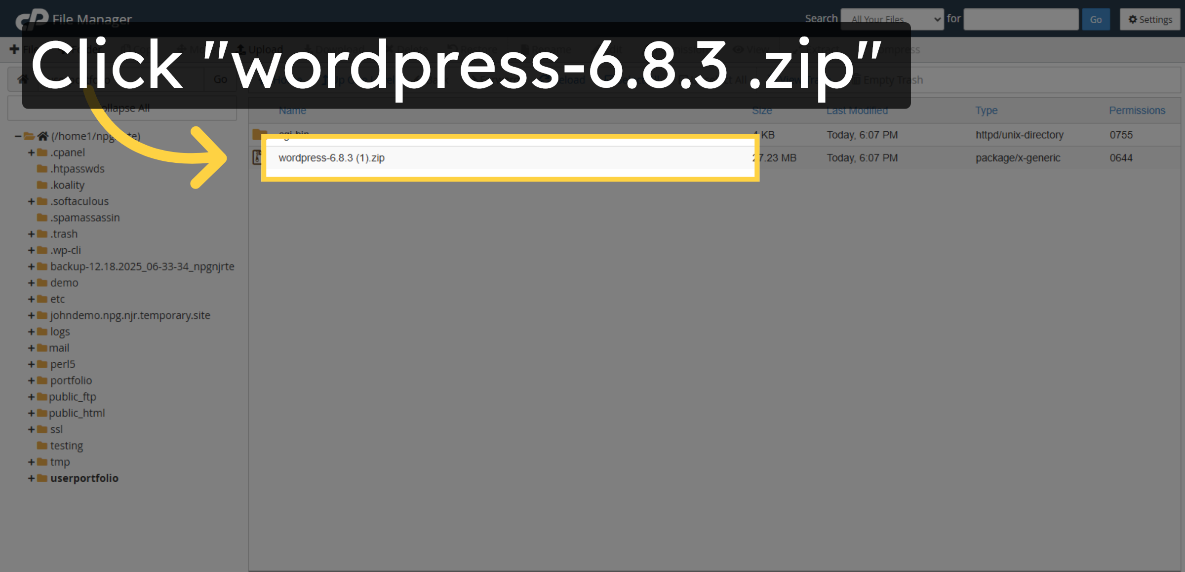Select WordPress Zip File