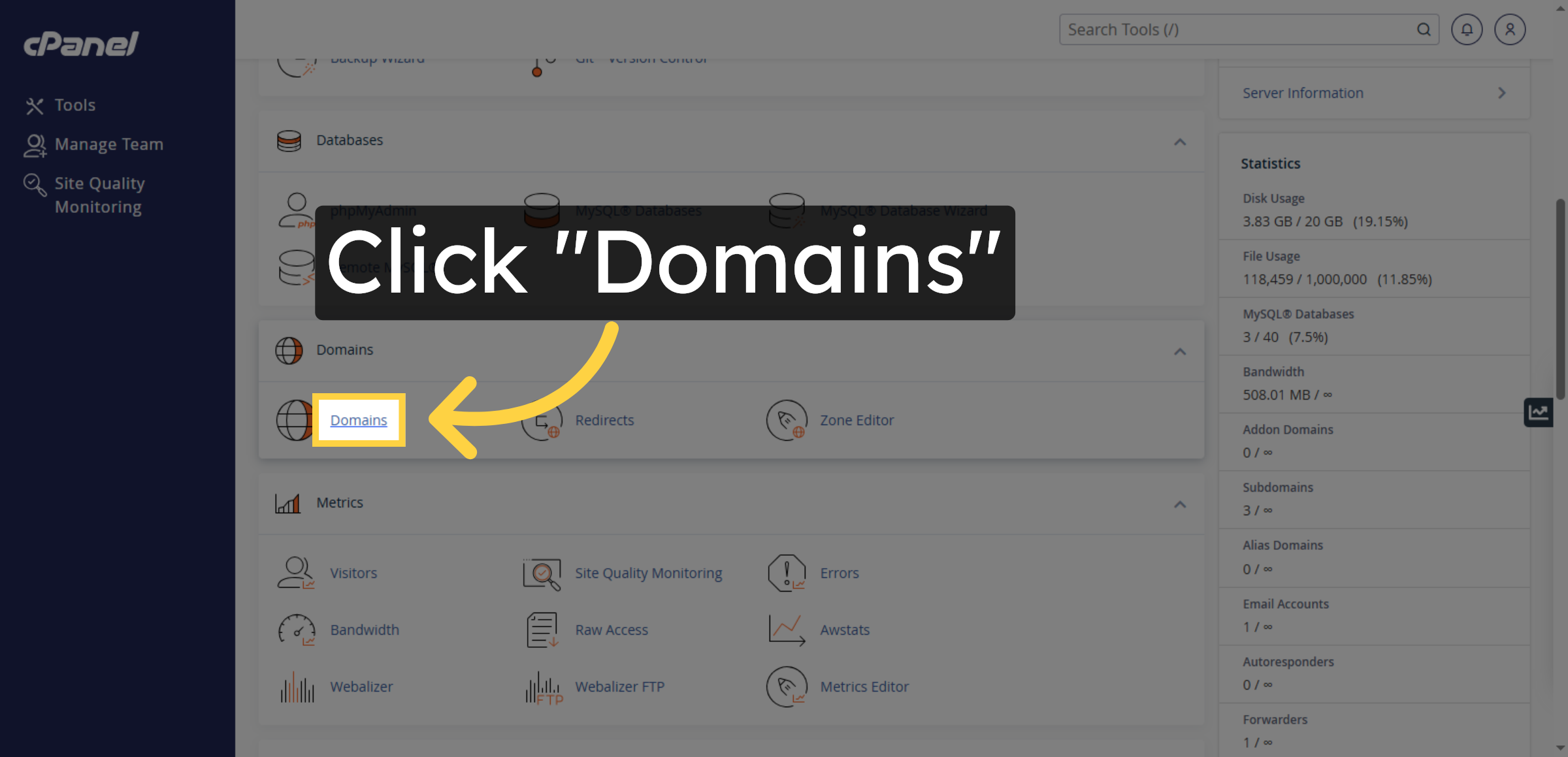 Navigate To Domains Section