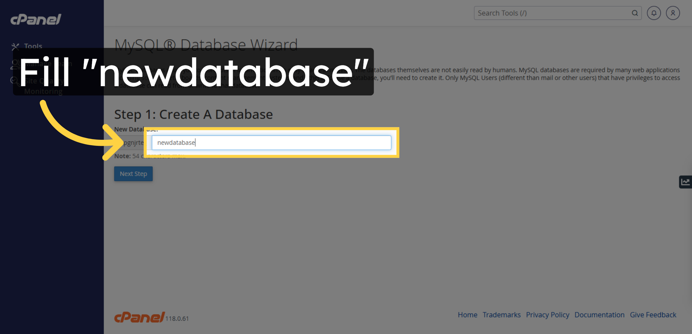 Enter Database Name