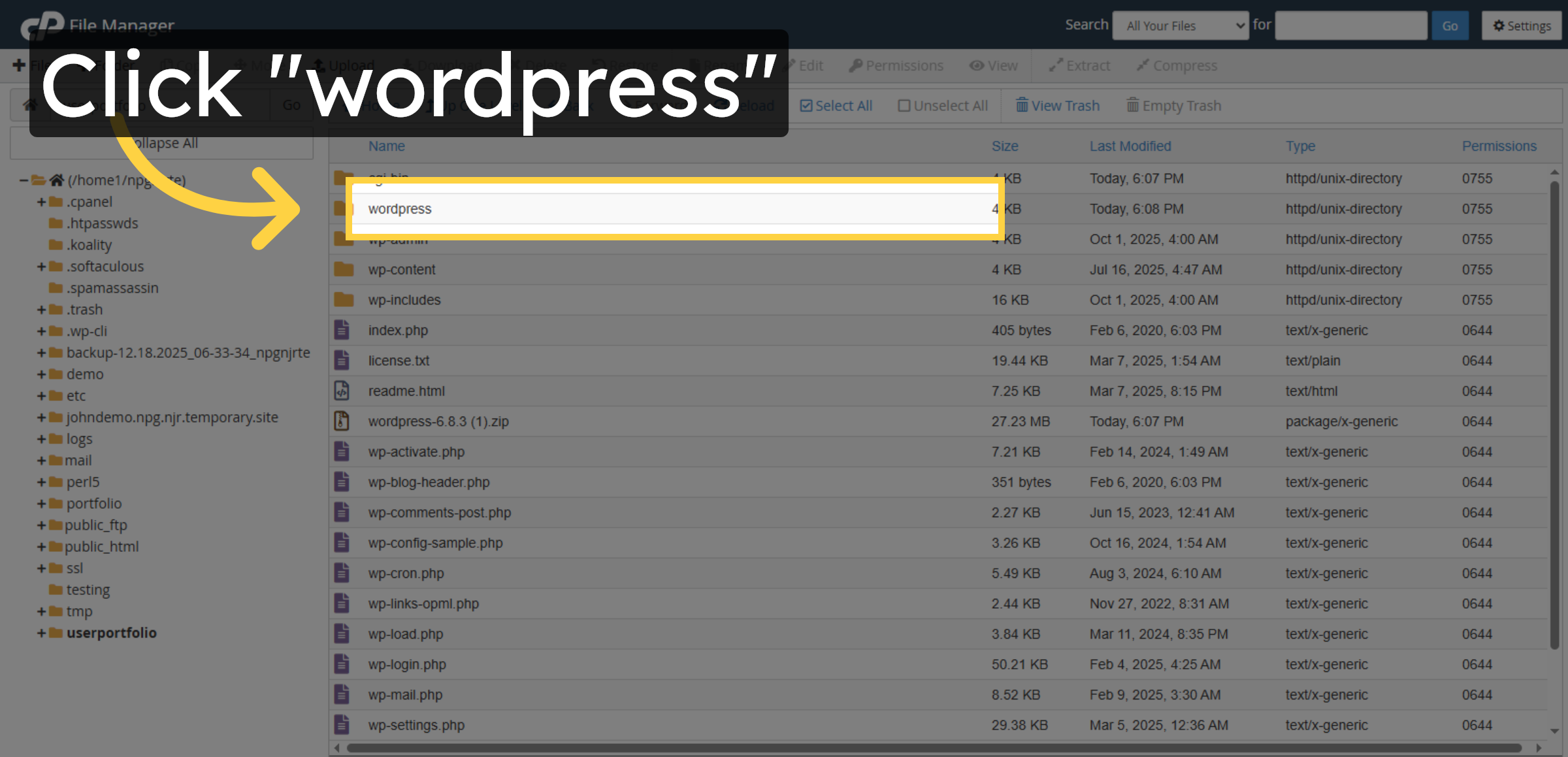 Open WordPress Folder