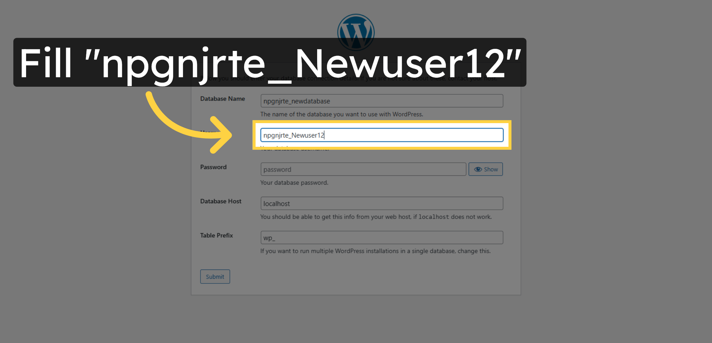 Enter Database Username