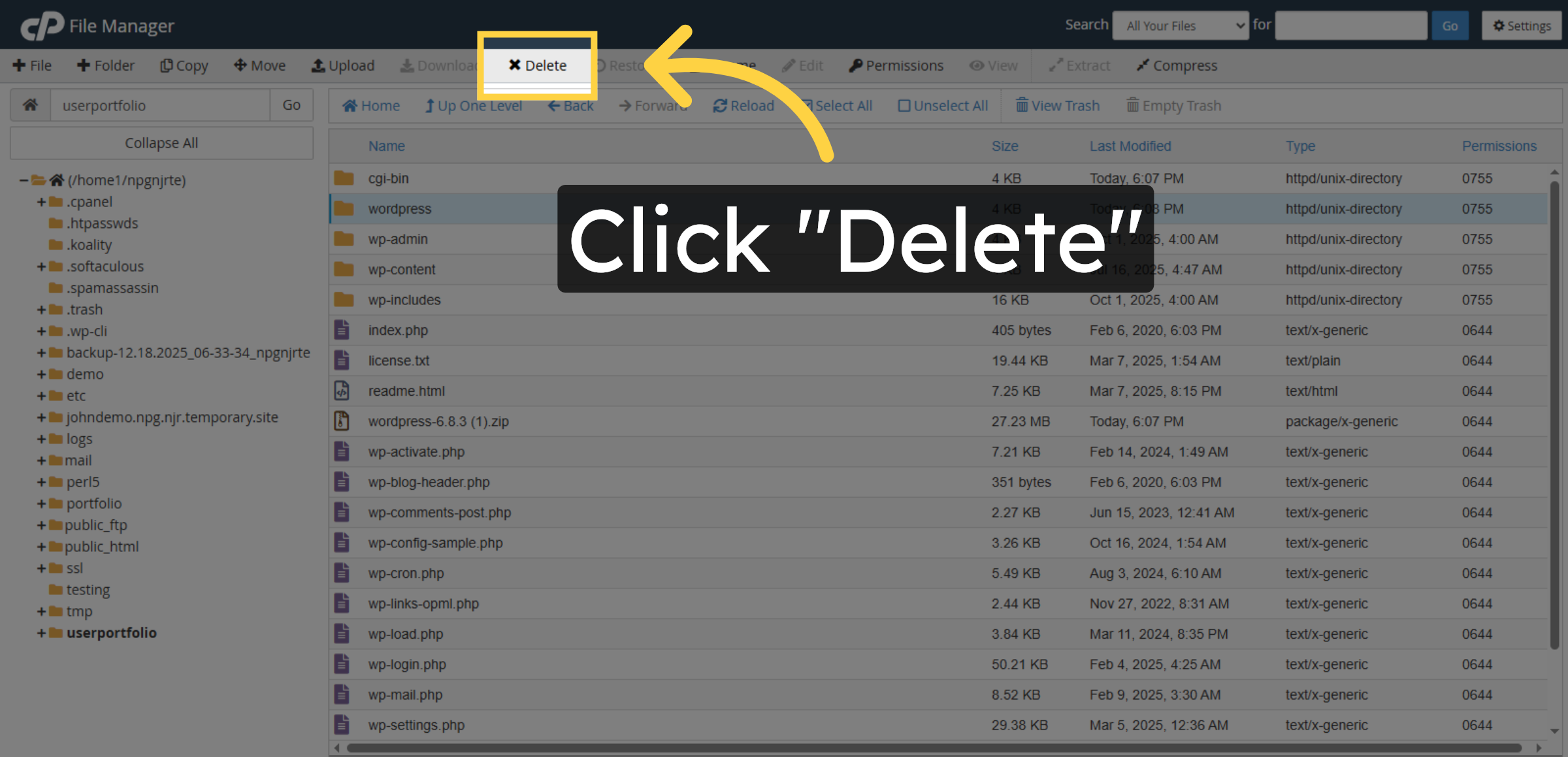 Delete WordPress Folder