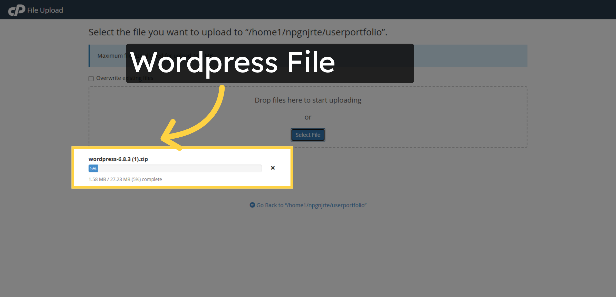 Choose WordPress Zip File