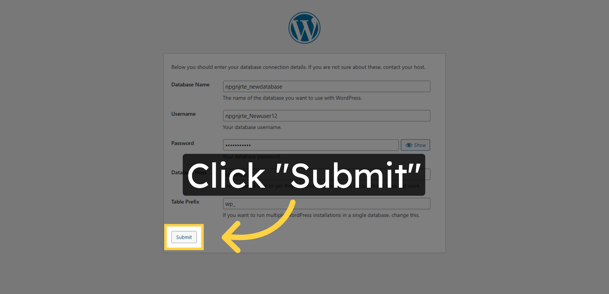 Submit Database Credentials
