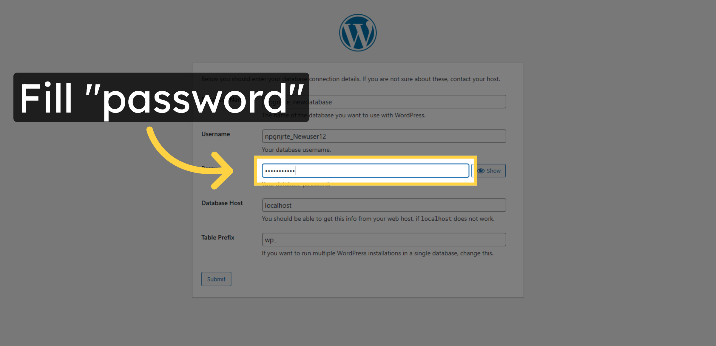 Enter Database Password