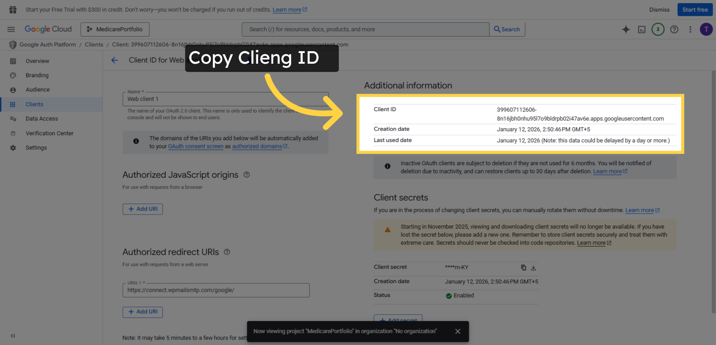 Open Client ID Details