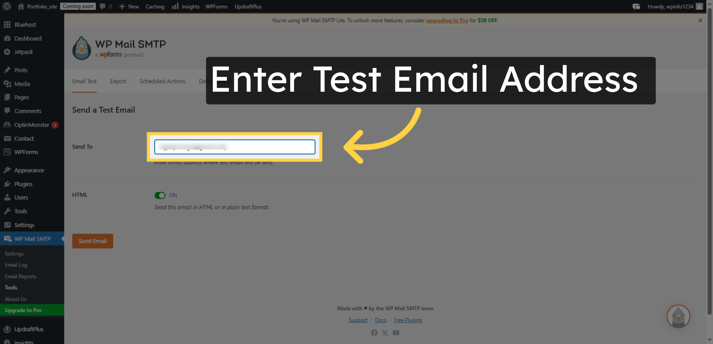 Enter Test Email Address