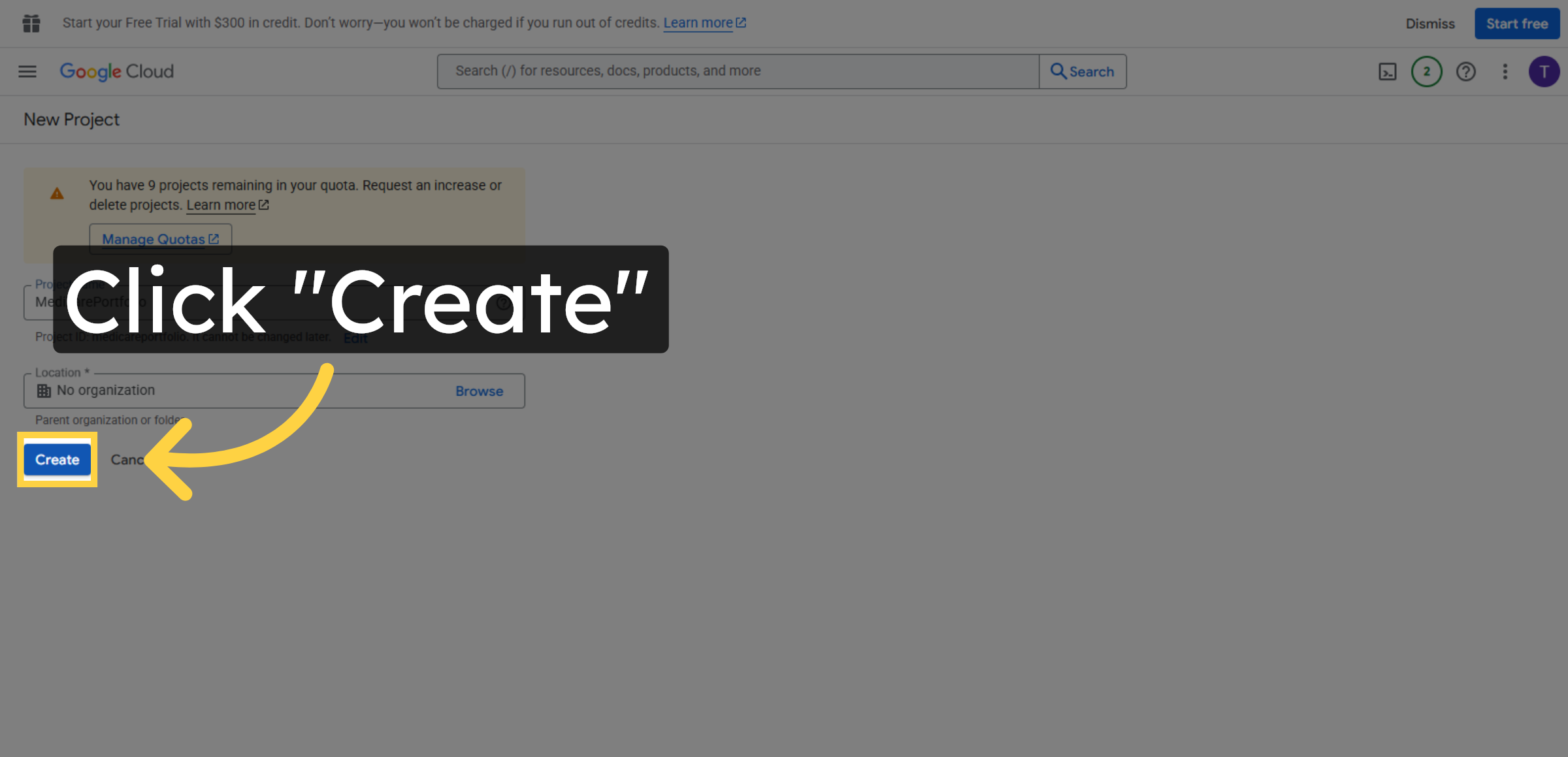 Confirm Project Creation