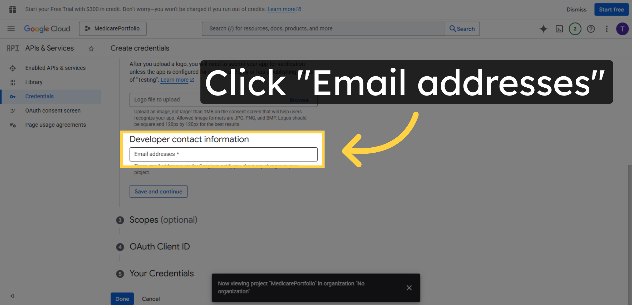 Open Email Addresses Section