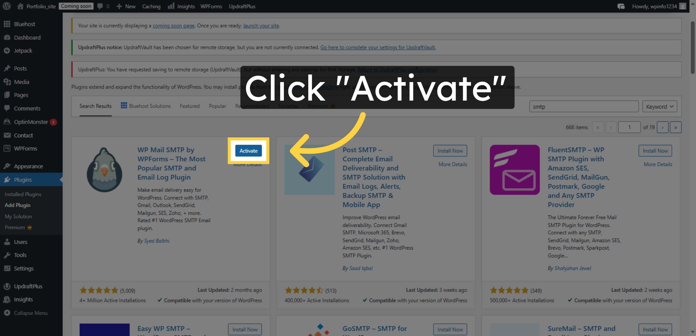 Activate SMTP Plugin