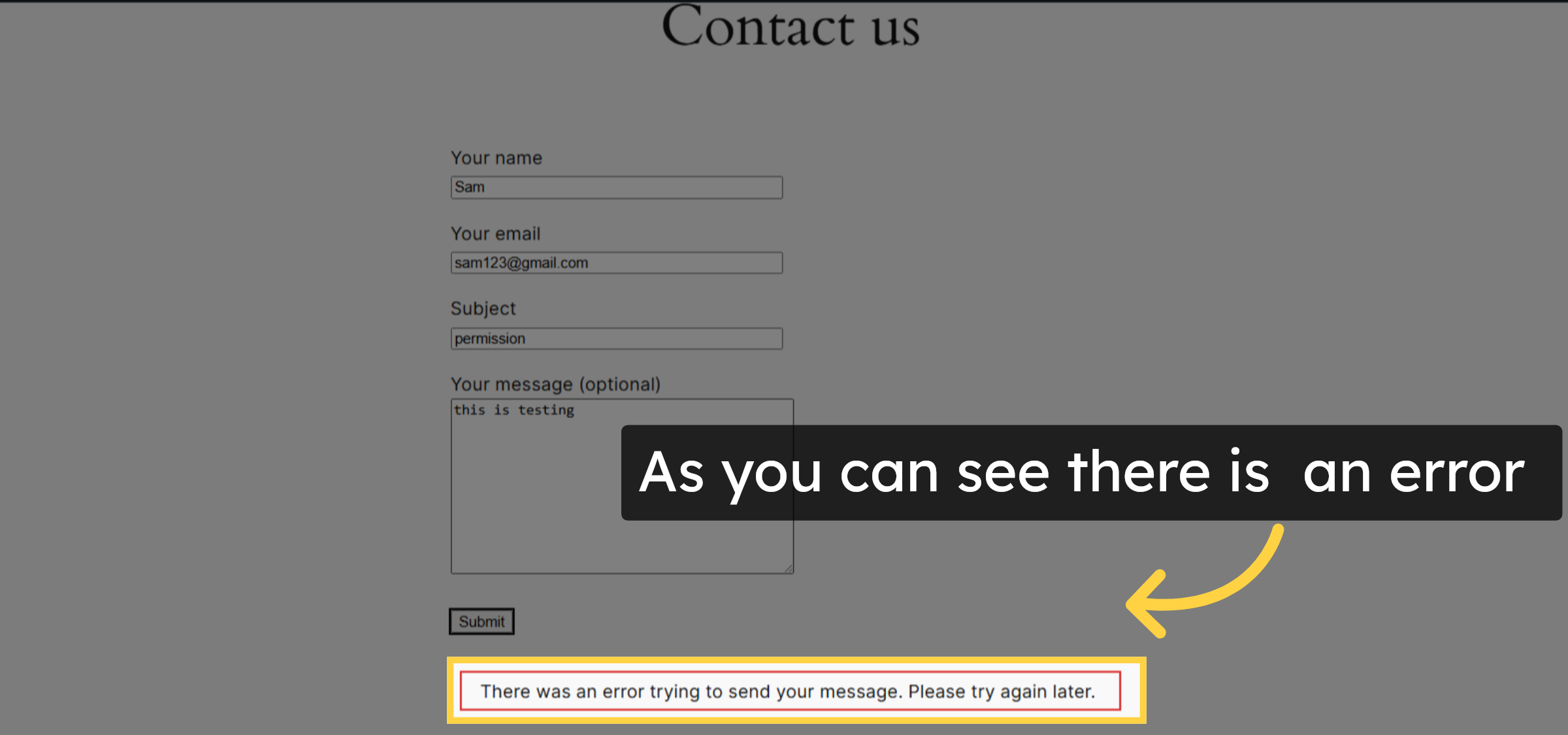 Unable to Send Message