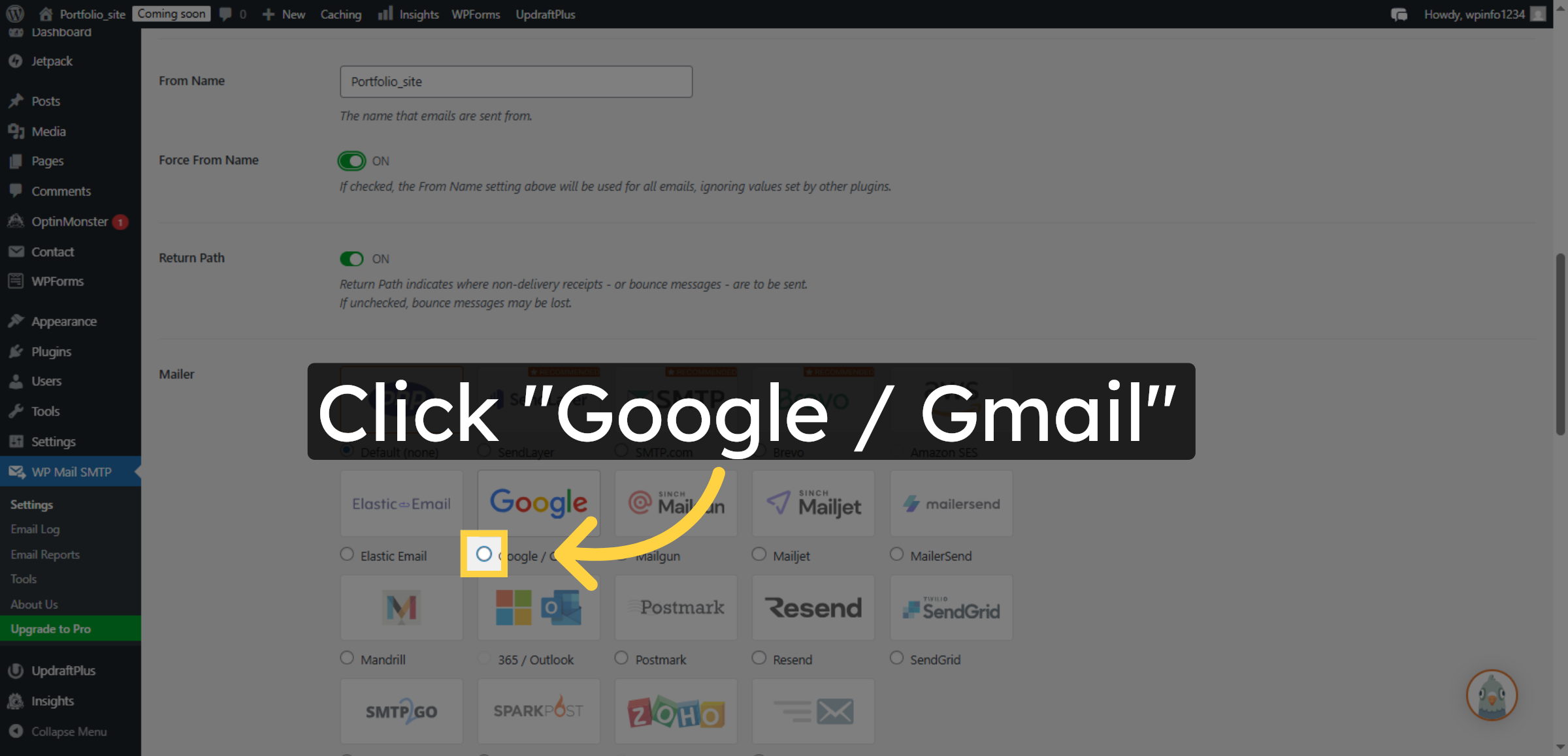 Select Google Gmail Option