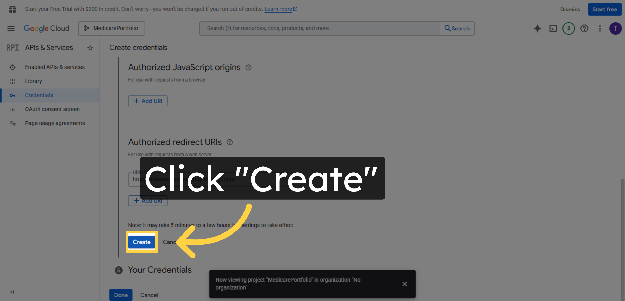 Create Redirect URI Entry