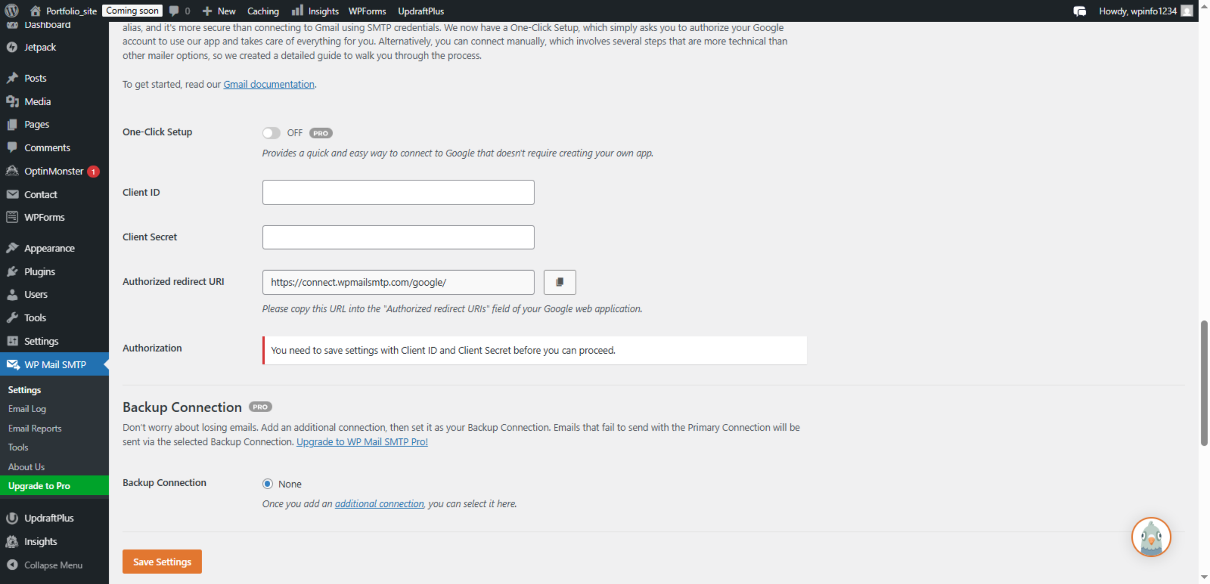 Return to WordPress Settings