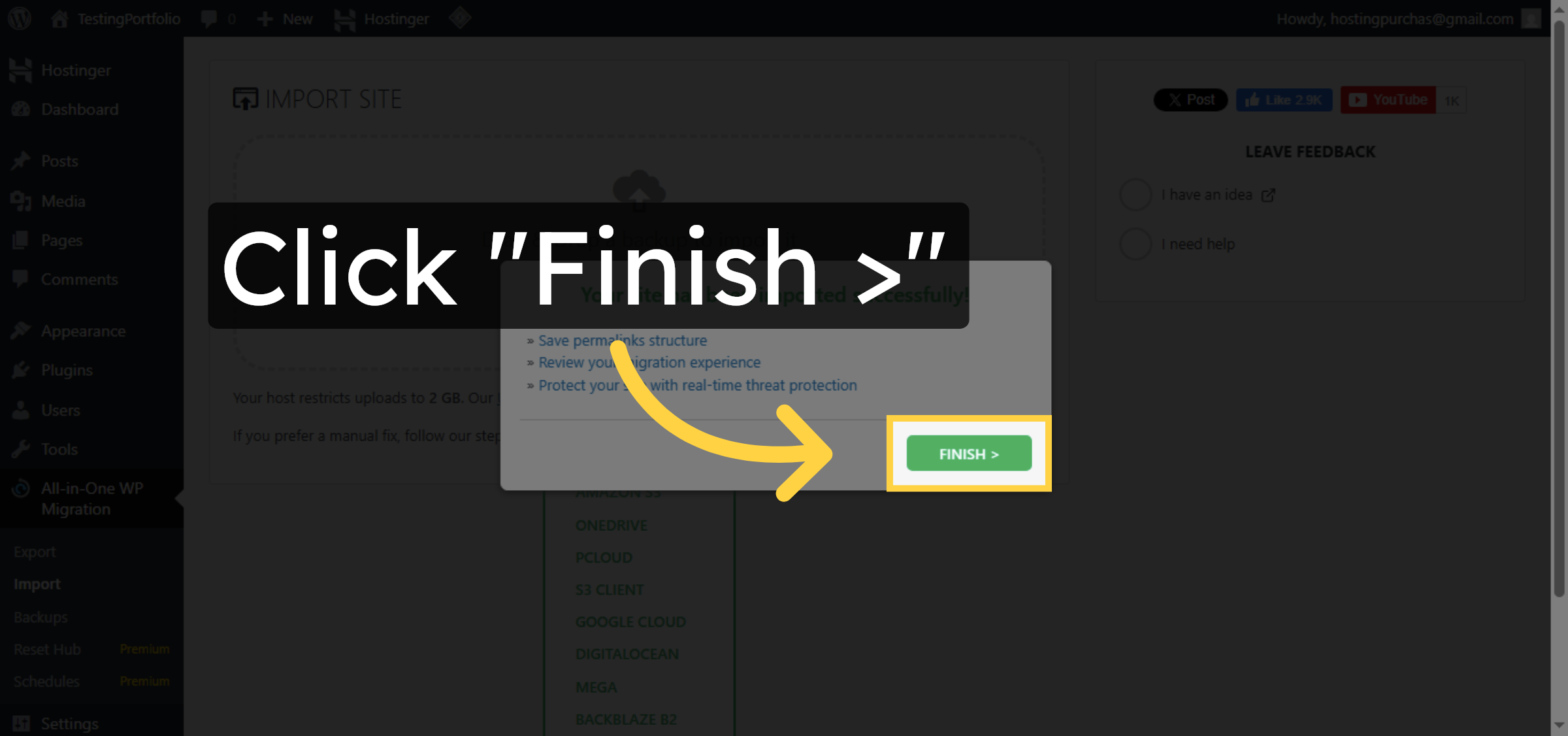 Finish Import Process