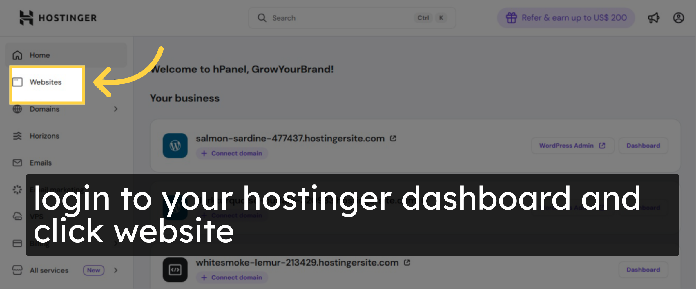 open hostinger panel