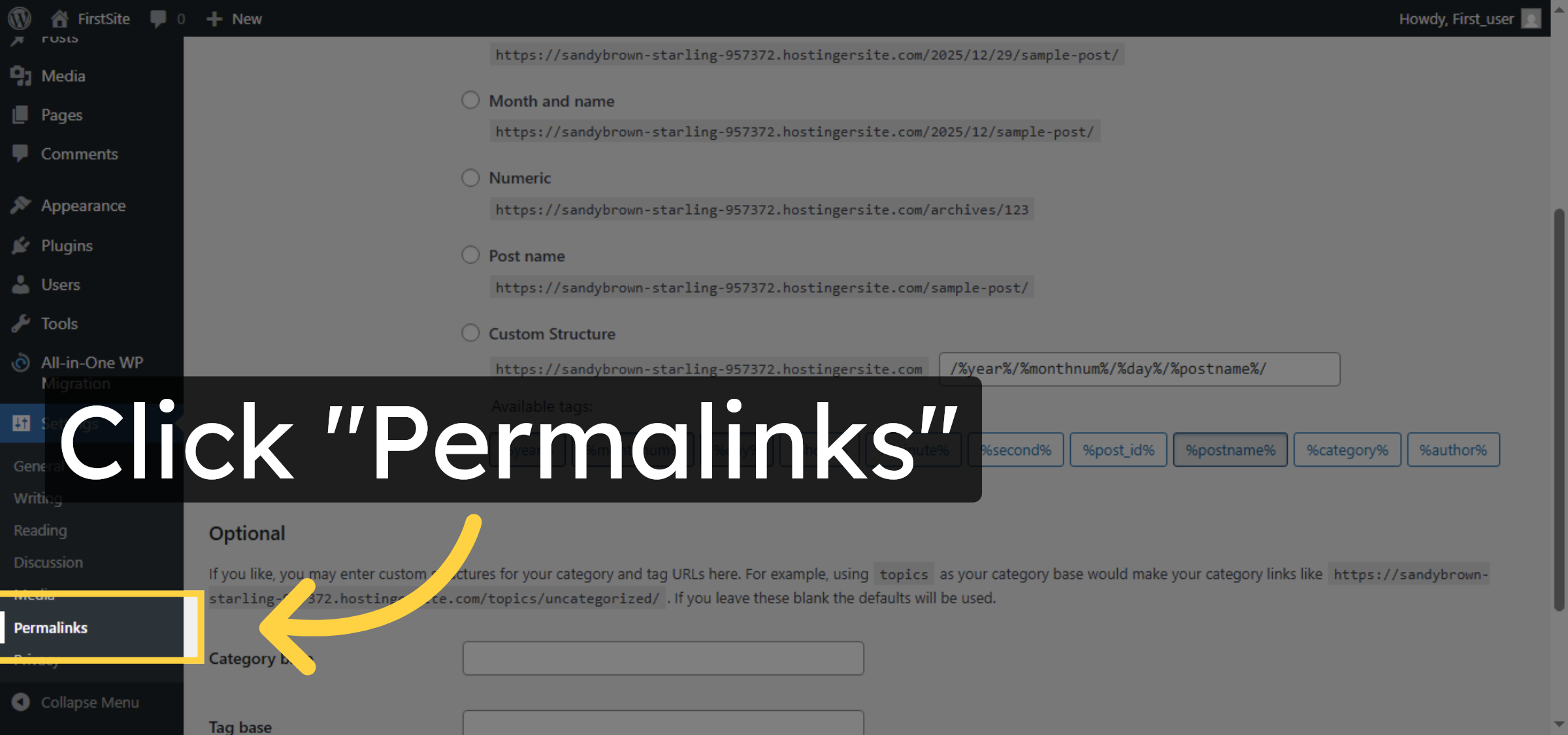 Open Permalink Settings Again